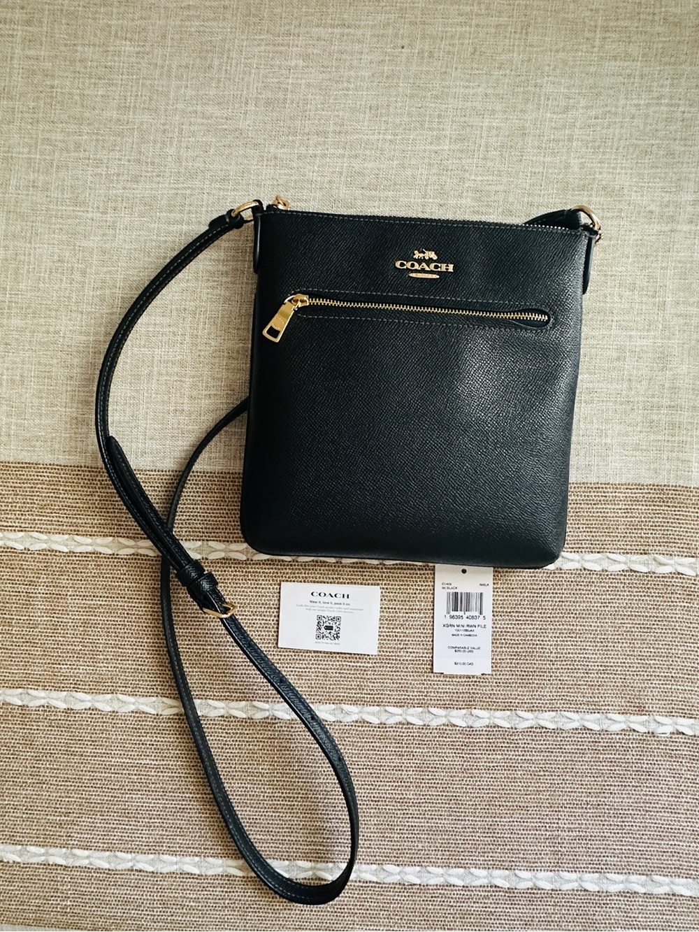 Coach Black Mini Rowan File Pebbled Leather Crossbody with Gold Accents - Picture 2 of 14